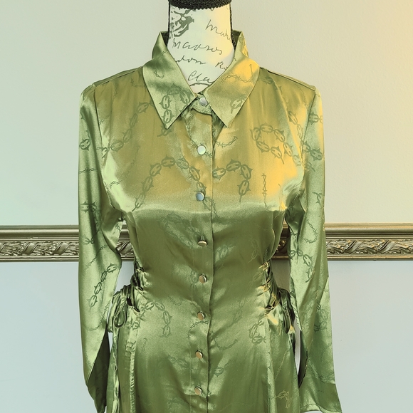 Dangerfield Olive Satin Corset Dress - Picture 7 of 13